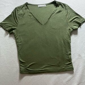 Active USA Olive V-Neck Crop Top Medium